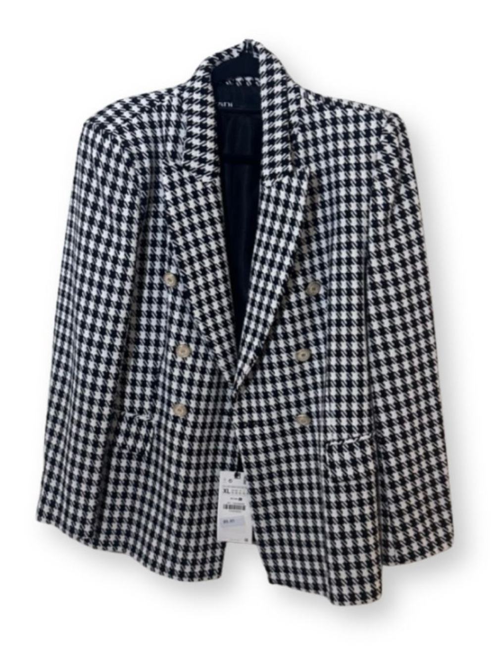 Zara Houndstooth Blazer Womens XL Black White Tweed Jacket NWT $89 Chic